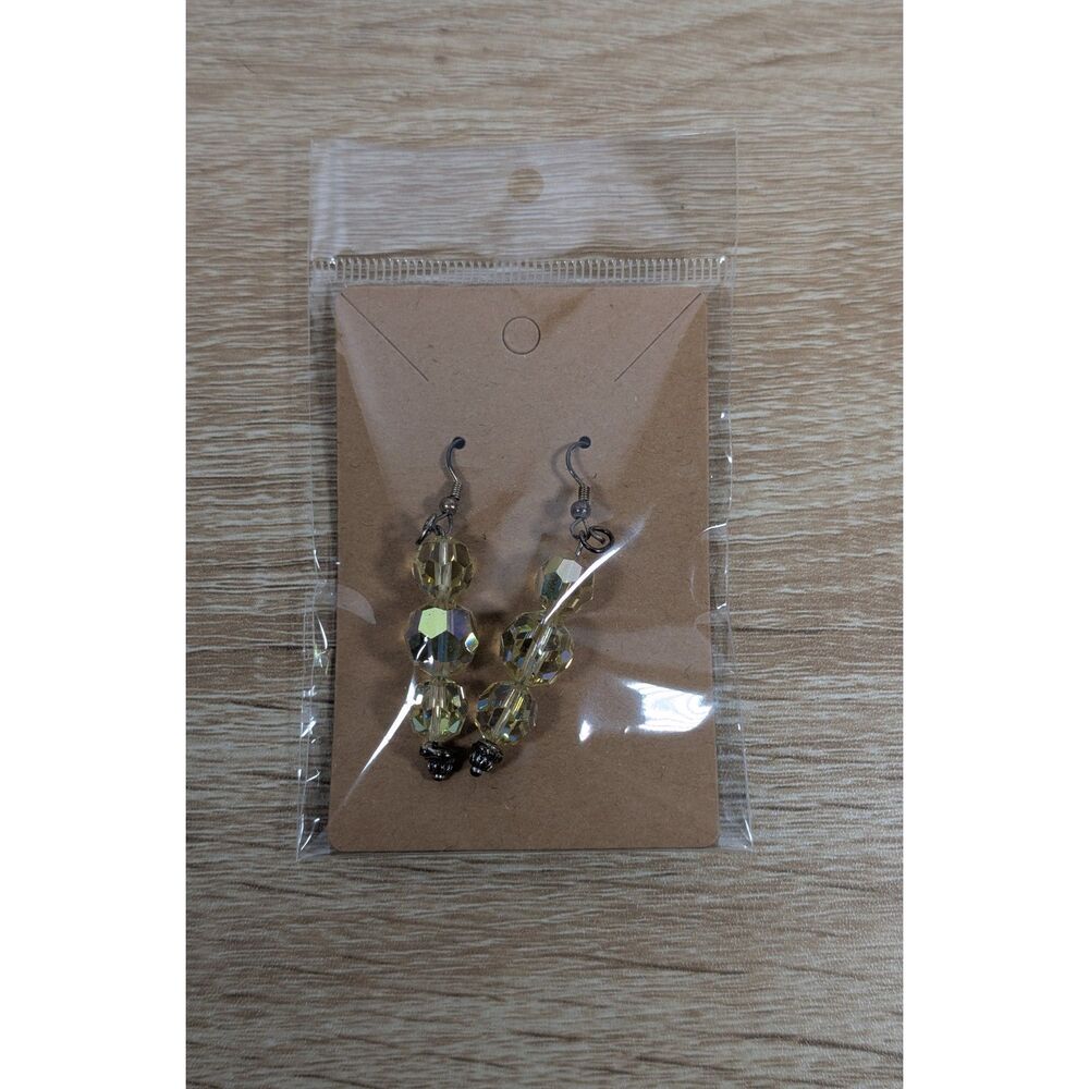 Gold Faceted Crystal Dangle Earrings Handmade Beaded Drop Boho